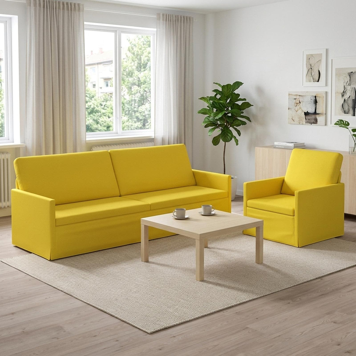 Set di divani 2 pcs Giallo Chiaro Tessuto | homemem39