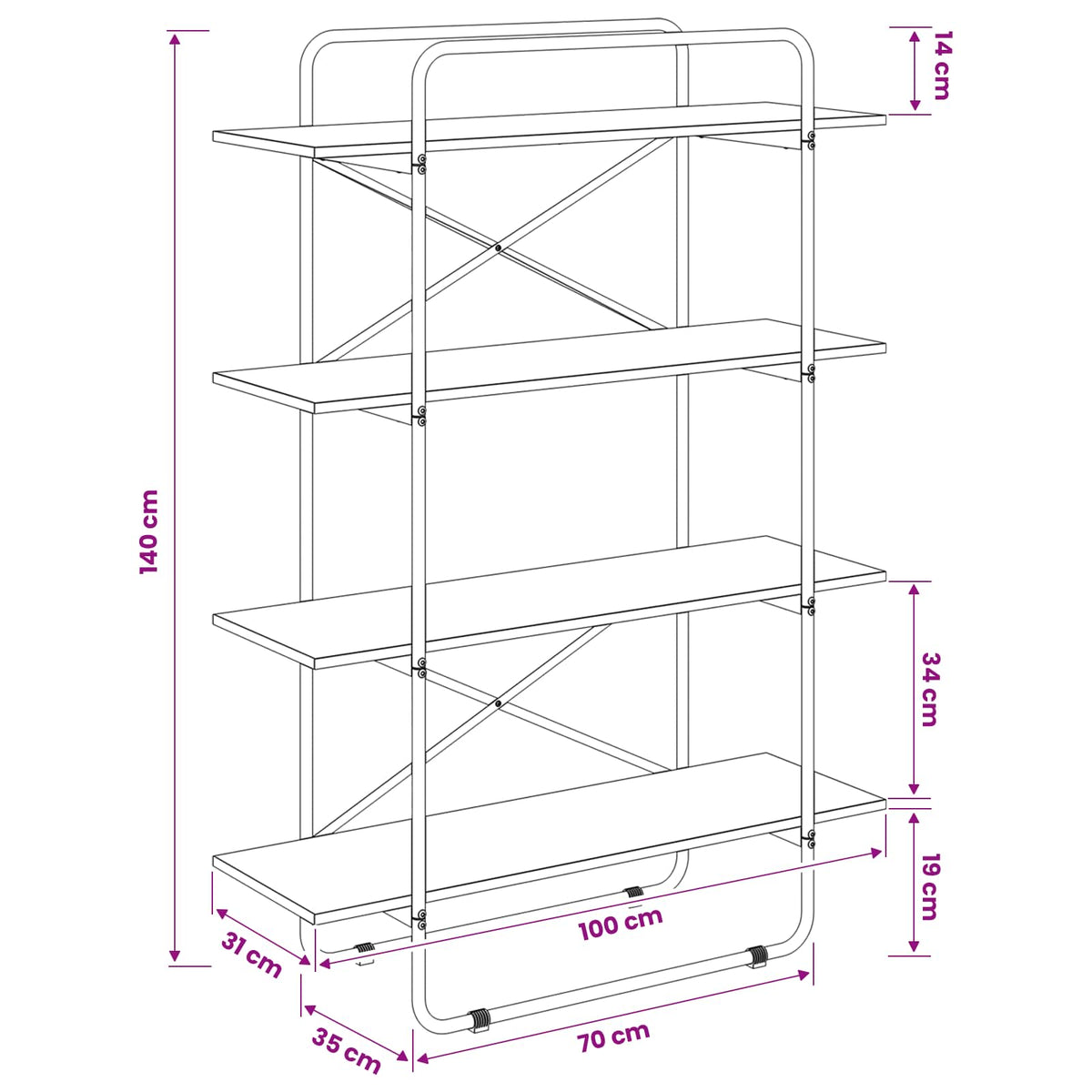 Libreria 4 livelli 100 x 35 x 140 cm PB Rovere Sonoma | homemem39