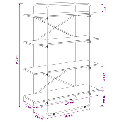 Libreria 4 livelli 100 x 35 x 140 cm PB Rovere Fumo | homemem39