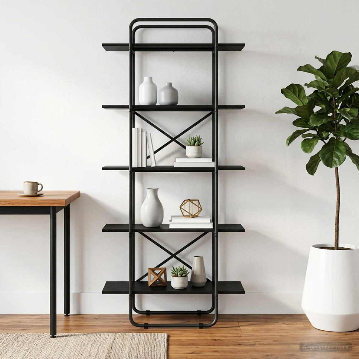 Libreria 5 livelli 60 x 35 x 175,5 cm PB Rovere Nero | homemem39
