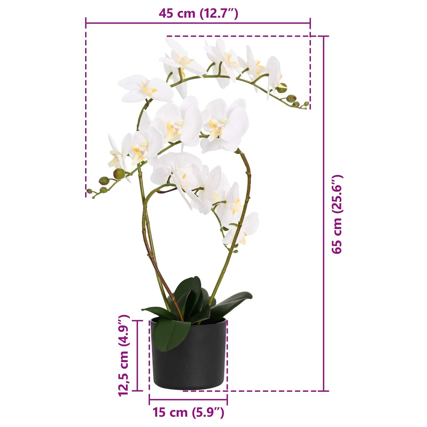 Pianta di Orchidea Artificiale con Vaso Bianco 45 x 15 x 65 cm | homemem39