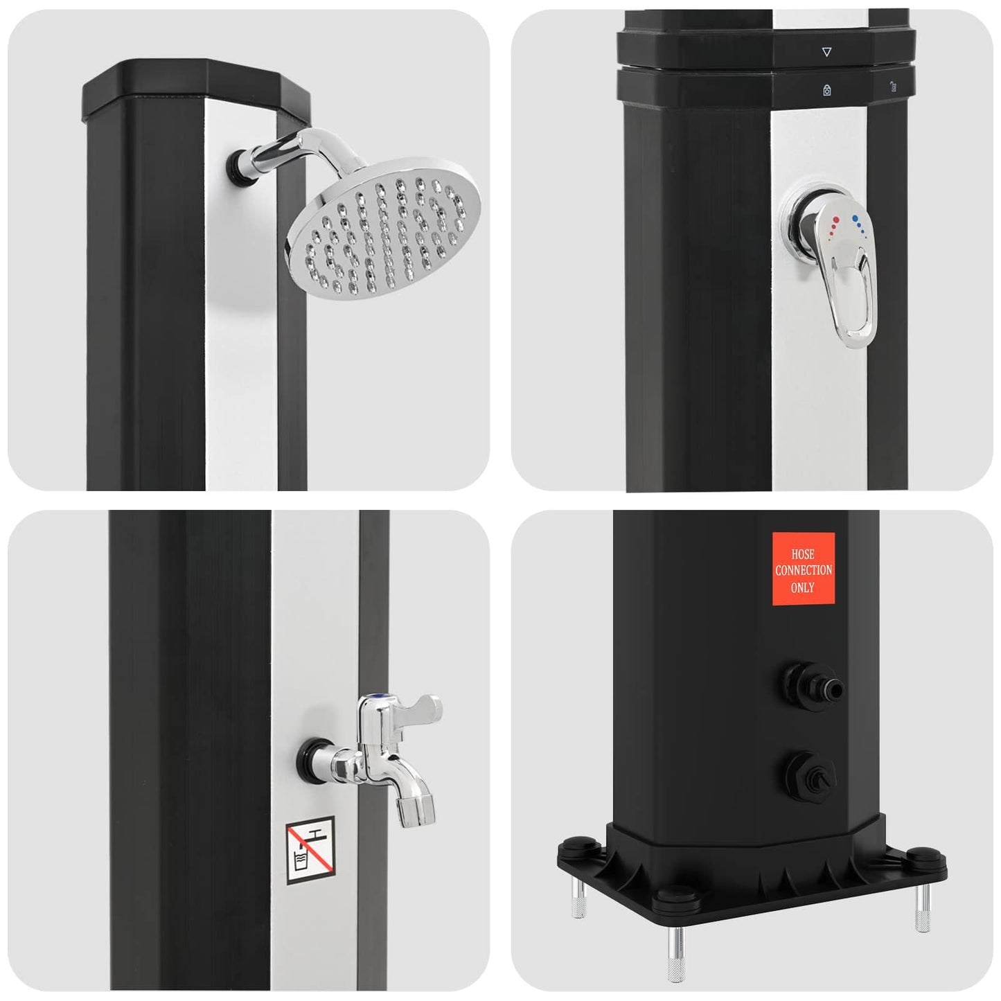 Doccia solare con testa doccia e rubinetto 40 l Nero e Argento | homemem39