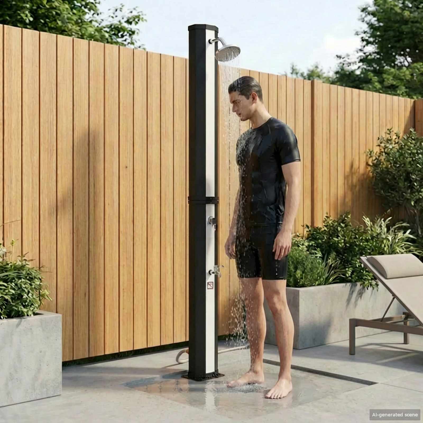 Doccia solare con testa doccia e rubinetto 40 l Nero e Argento | homemem39