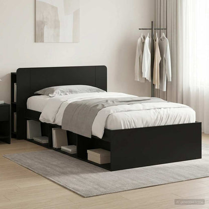 Telaio del letto con storage con testiera Nero 75 x 190 cm | homemem39