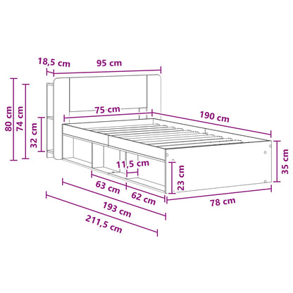 Telaio del letto con storage con testiera Bianco 75 x 190 cm | homemem39
