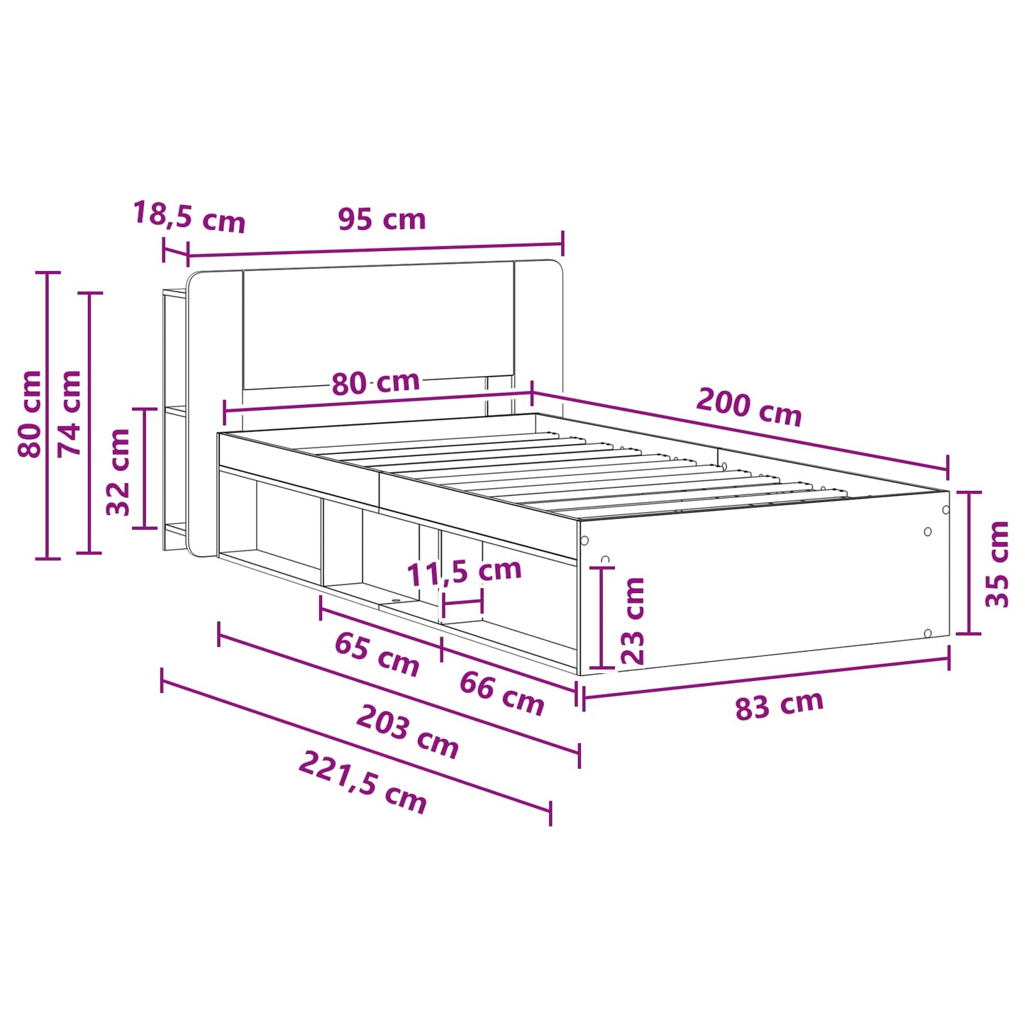 Telaio del letto con storage Grigio Cemento 80 x 200 cm | homemem39