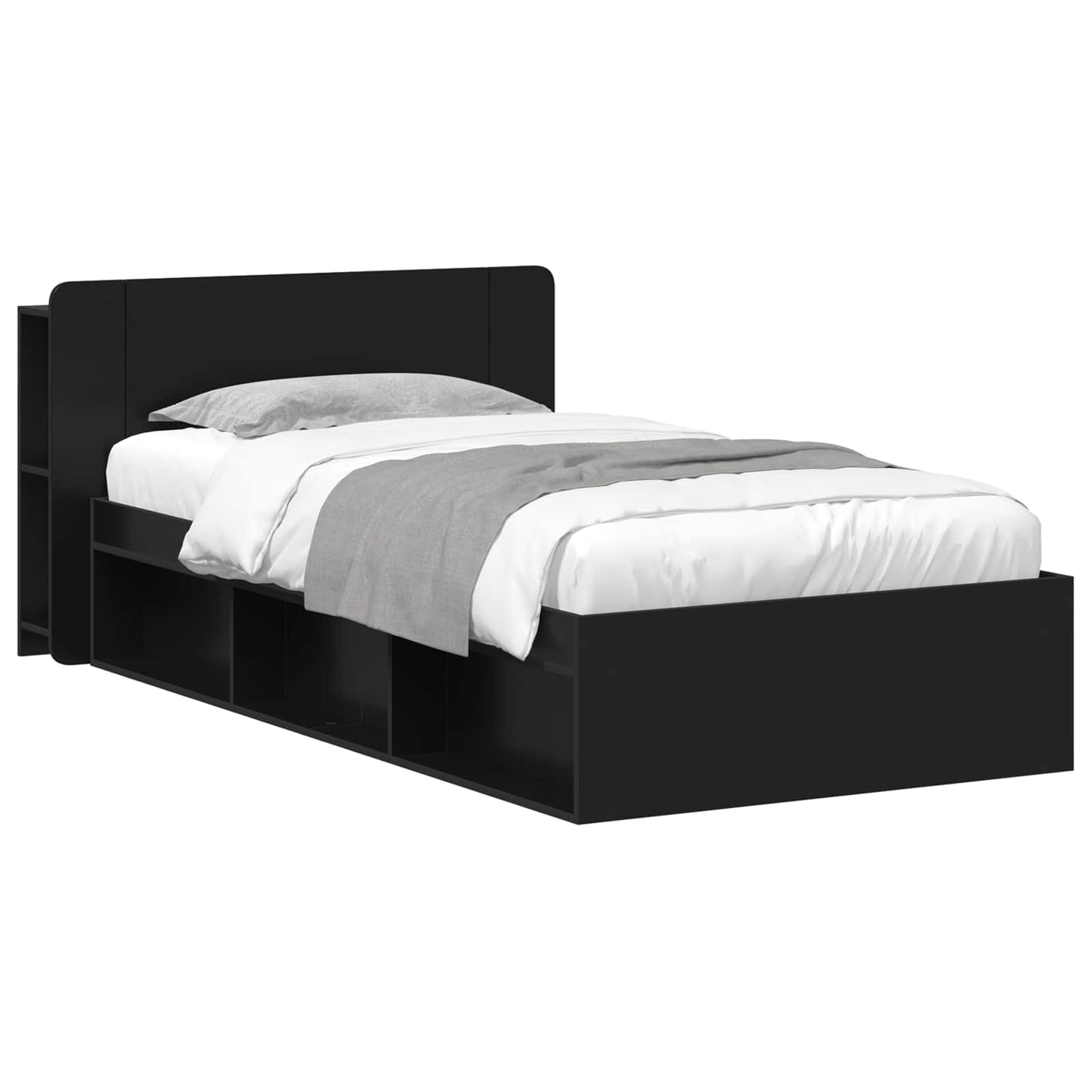 Telaio del letto con storage con testiera Nero 90 x 190 cm | homemem39