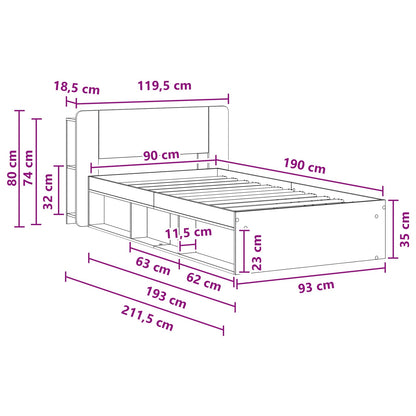 Telaio del letto con storage Rovere Sonoma 90 x 190 cm | homemem39