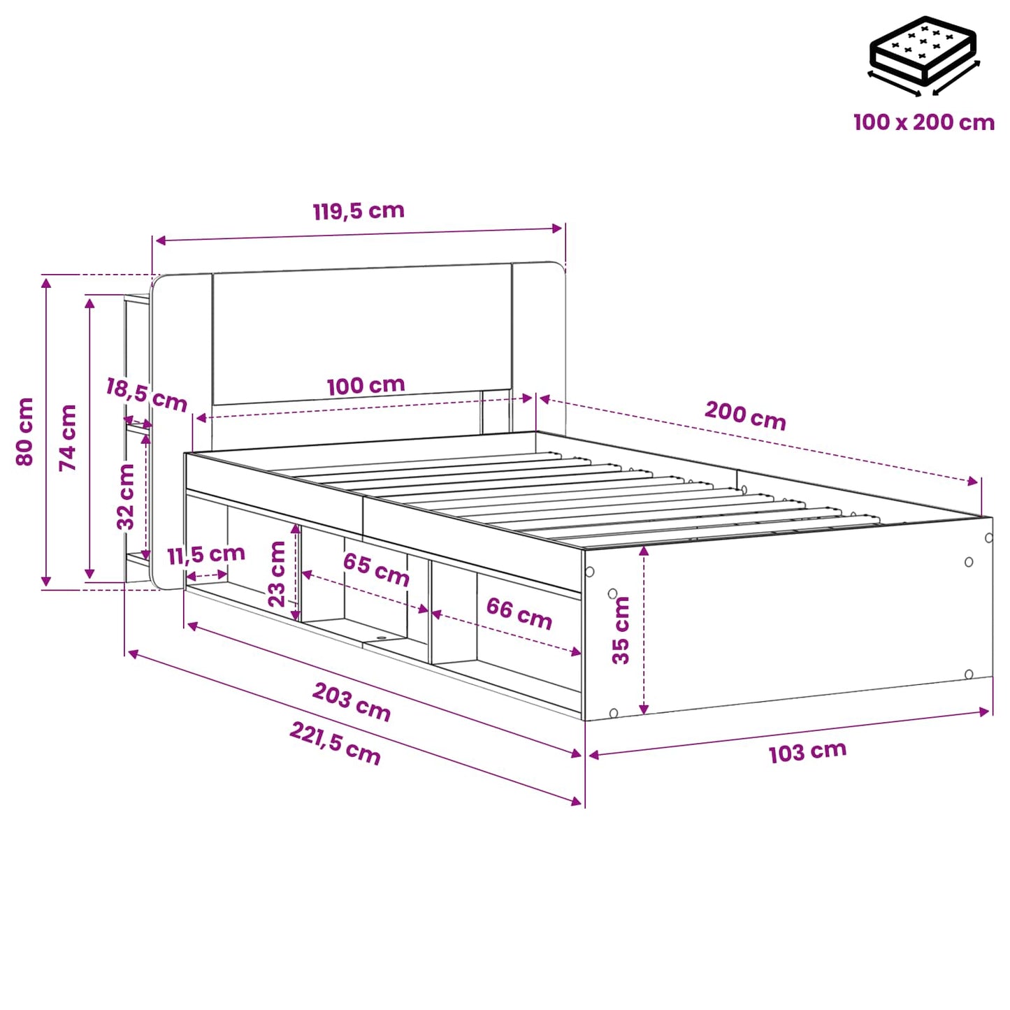 Telaio del letto con storage Rovere Artigianale 100 x 200 cm | homemem39
