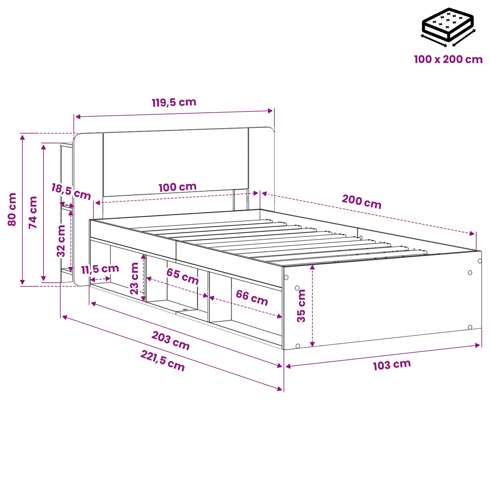 Telaio del letto con storage Rovere Artigianale 100 x 200 cm | homemem39
