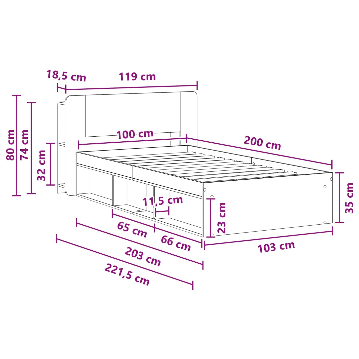 Telaio del letto con storage Grigio Cemento 100 x 200 cm | homemem39
