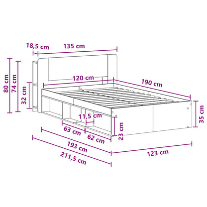 Telaio del letto con storage Legno antico 120 x 190 cm | homemem39