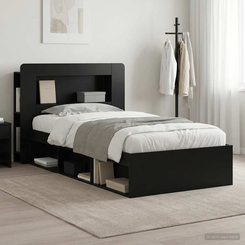 Telaio del letto con storage con testiera Nero 90 x 190 cm | homemem39