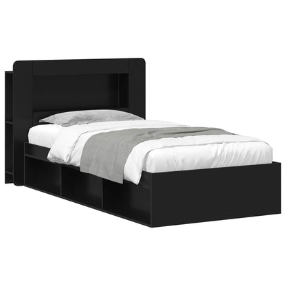 Telaio del letto con storage con testiera Nero 90 x 190 cm | homemem39