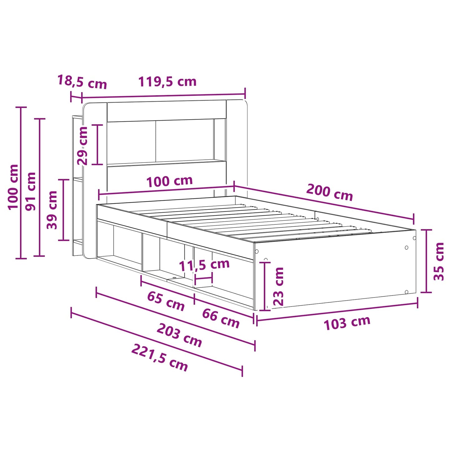 Telaio del letto con storage Rovere Artigianale 100 x 200 cm | homemem39