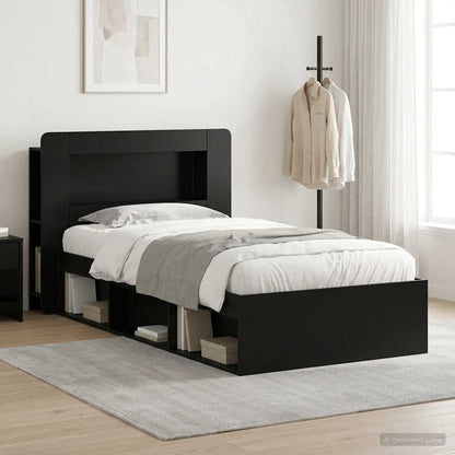 Telaio del letto con storage con testiera Nero 100 x 200 cm | homemem39