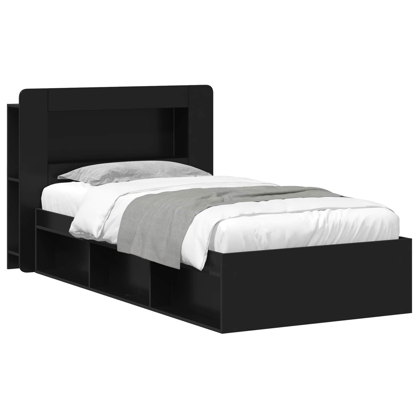 Telaio del letto con storage con testiera Nero 100 x 200 cm | homemem39