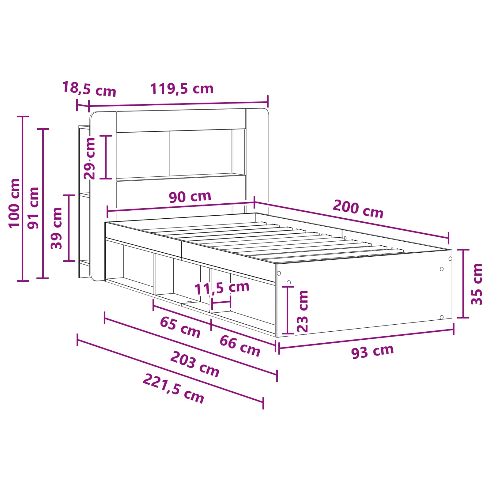 Telaio del letto con storage Rovere Artigianale 90 x 200 cm | homemem39