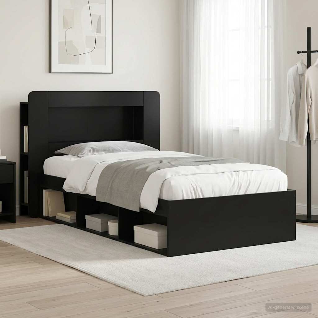 Telaio del letto con storage con testiera Nero 90 x 200 cm | homemem39