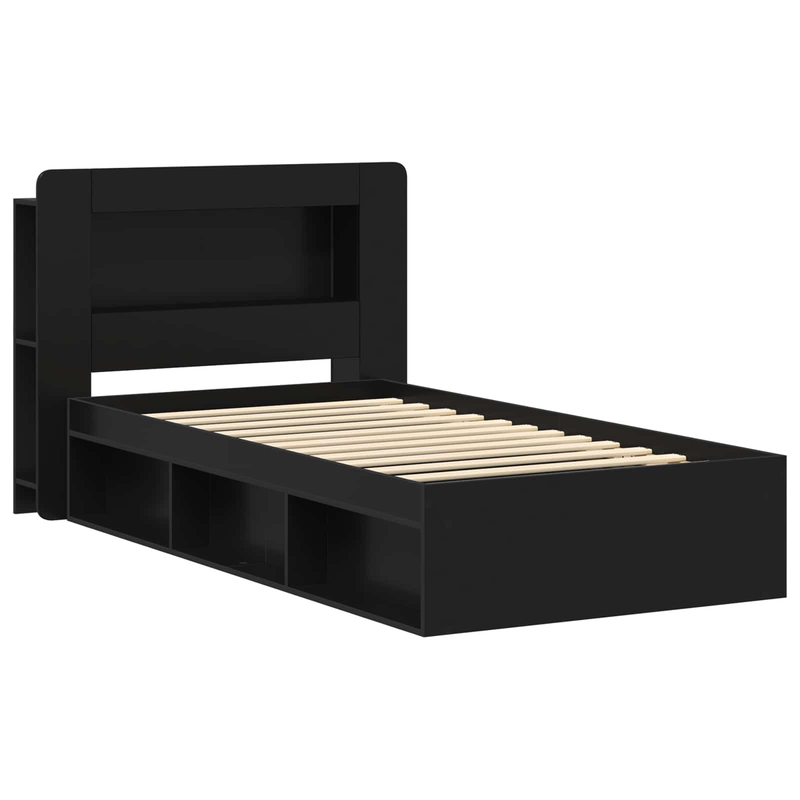 Telaio del letto con storage con testiera Nero 90 x 200 cm | homemem39