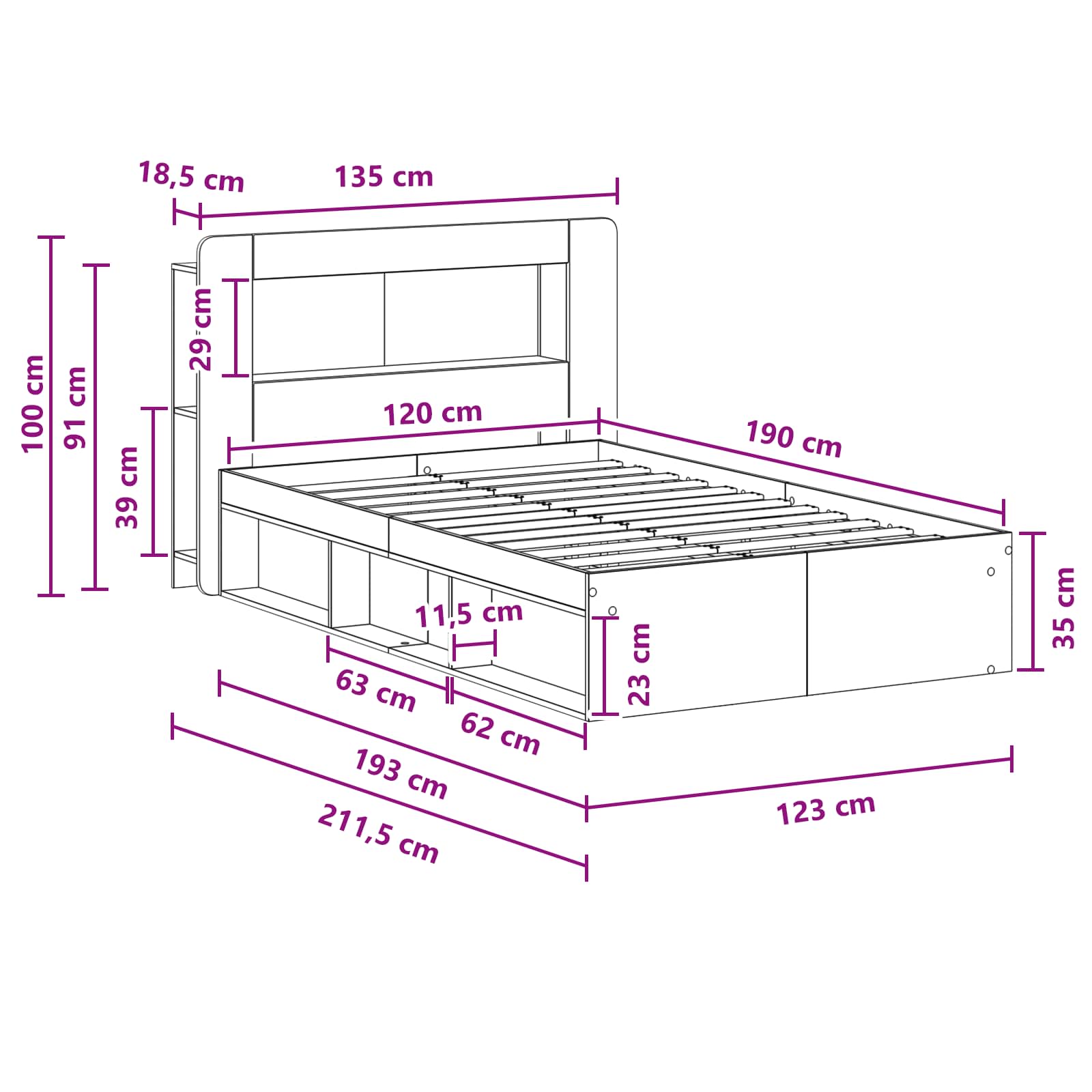 Telaio del letto con storage Rovere Artigianale 120 x 190 cm | homemem39