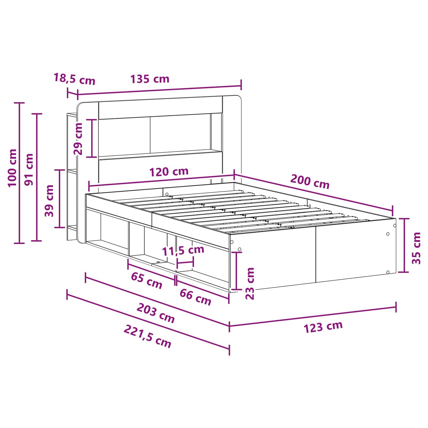 Telaio del letto con storage Legno antico 120 x 200 cm | homemem39