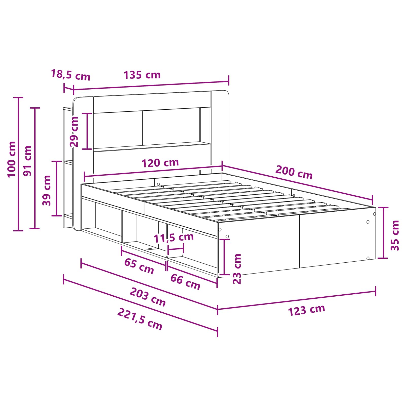Telaio del letto con storage Legno antico 120 x 200 cm | homemem39