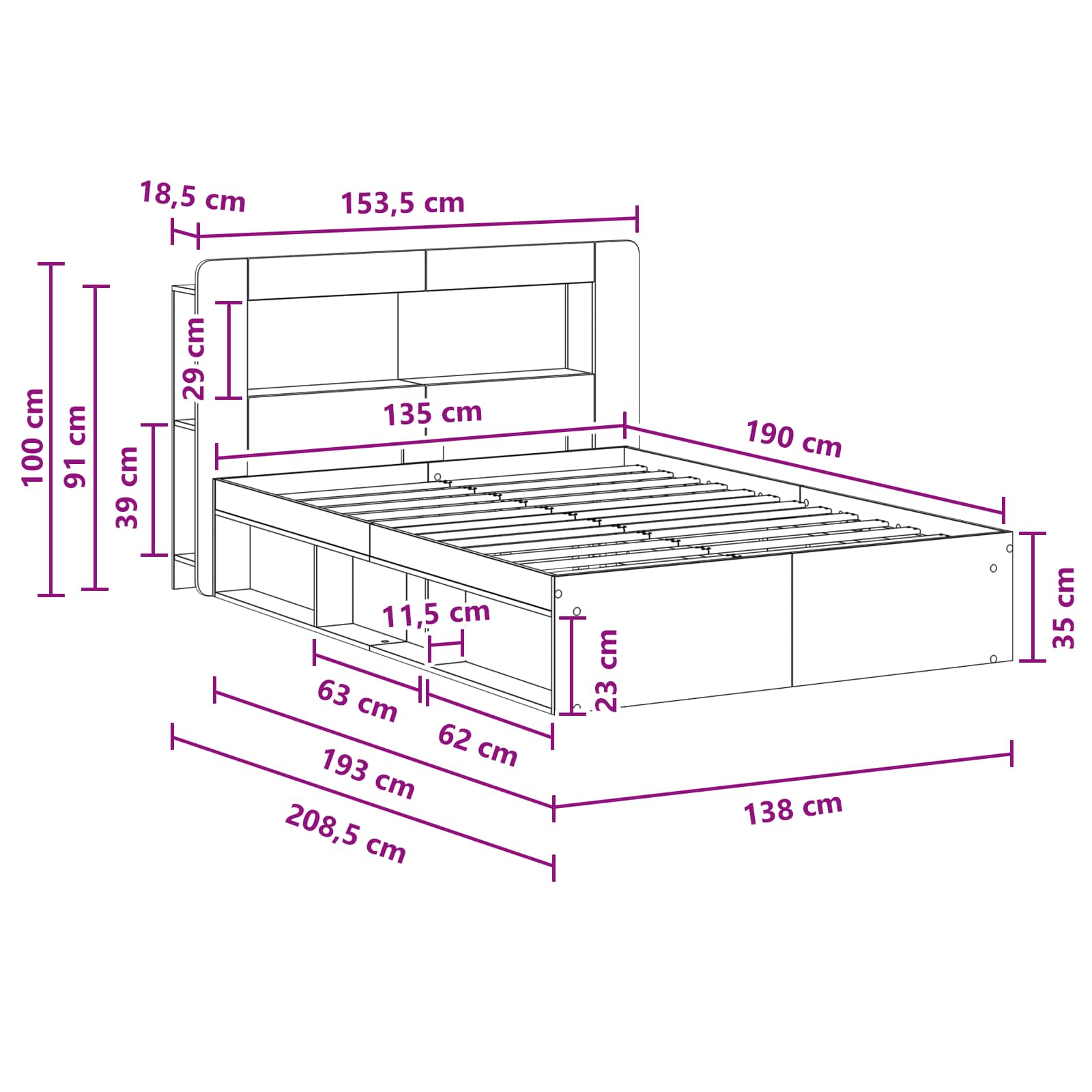 Telaio del letto con storage Rovere Artigianale 135 x 190 cm | homemem39