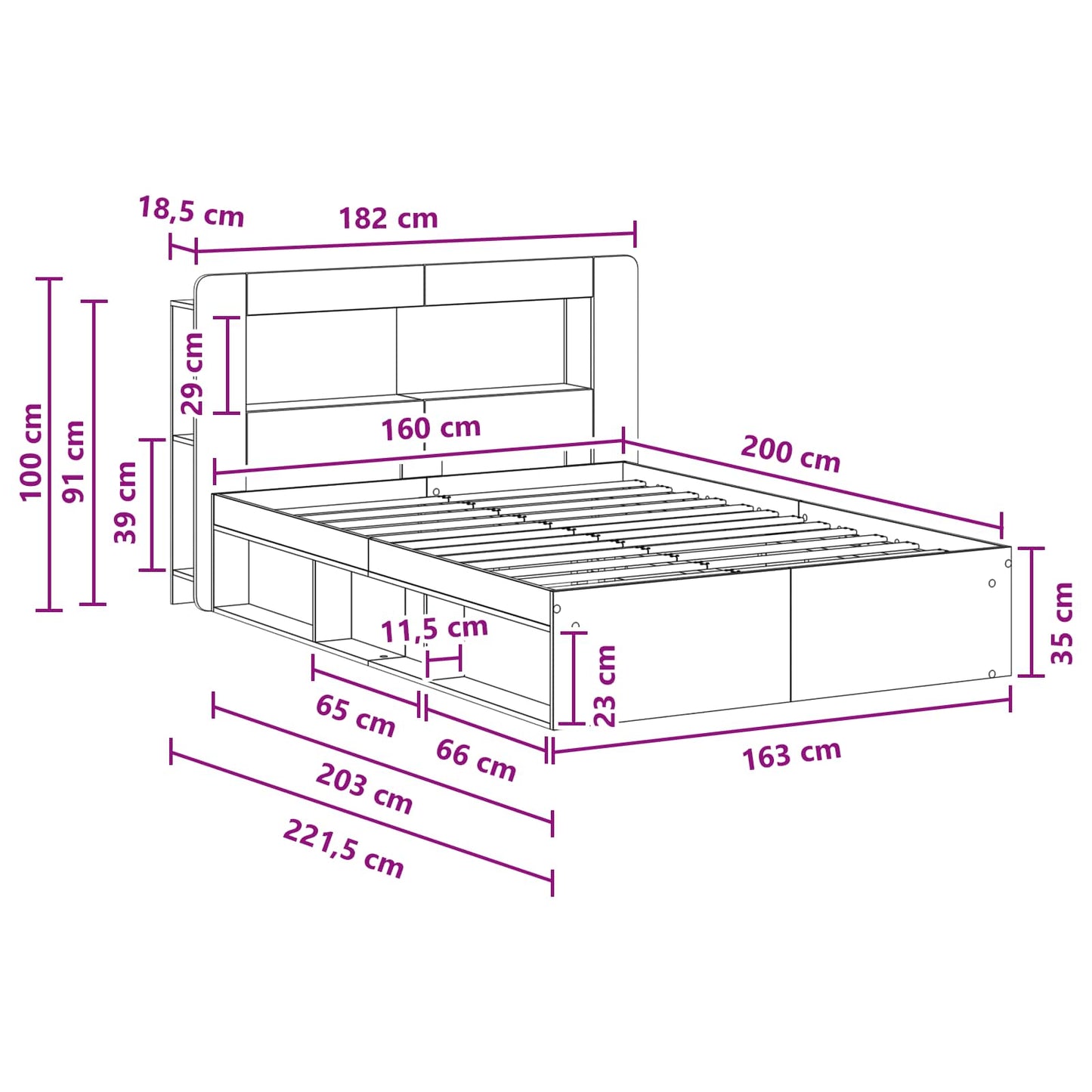 Telaio del letto con storage con testiera Bianco 160 x 200 cm | homemem39