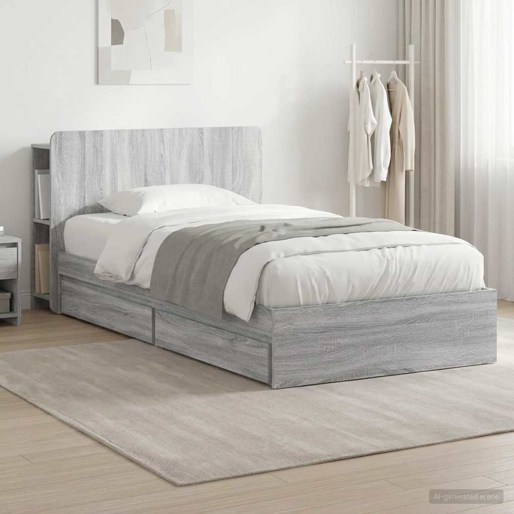 Telaio del letto con storage Sonoma grigio 75 x 190 cm | homemem39