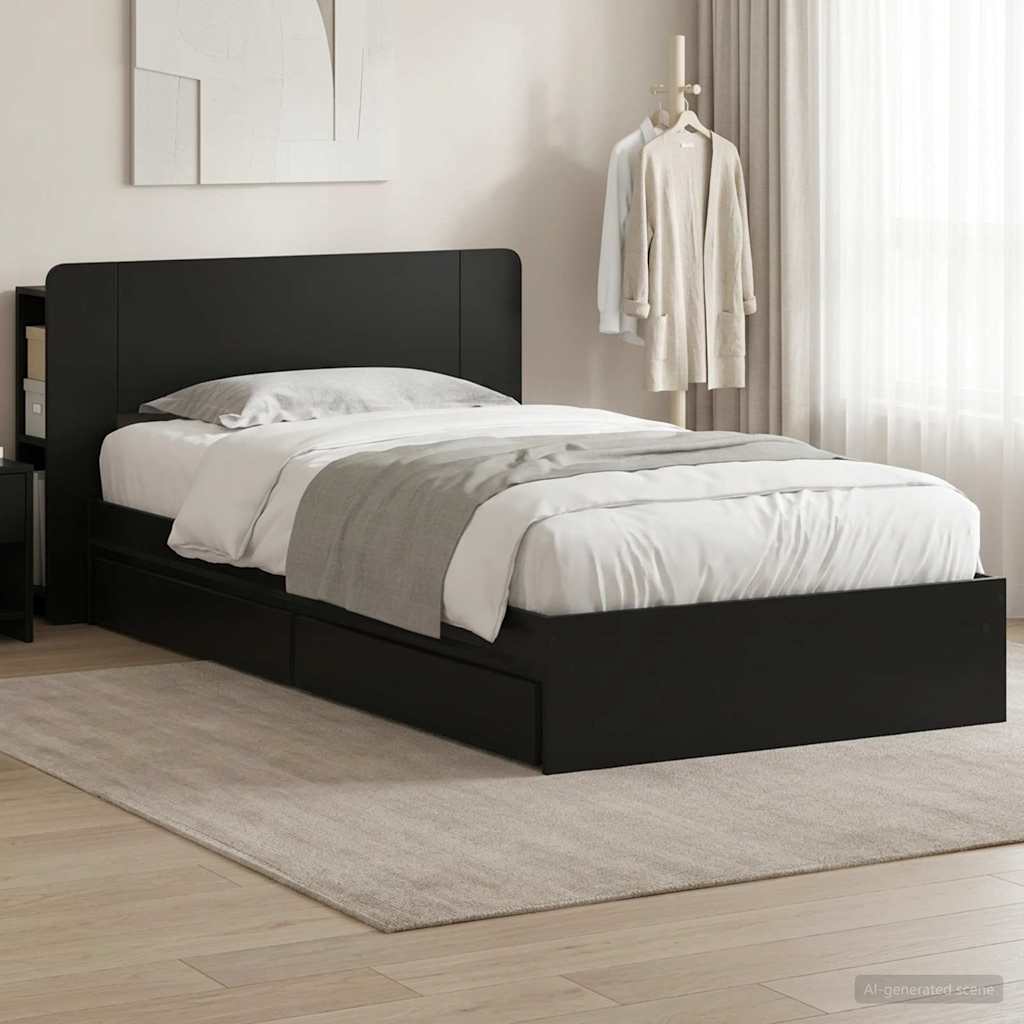 Telaio del letto con storage con cassetto Nero 90 x 190 cm | homemem39