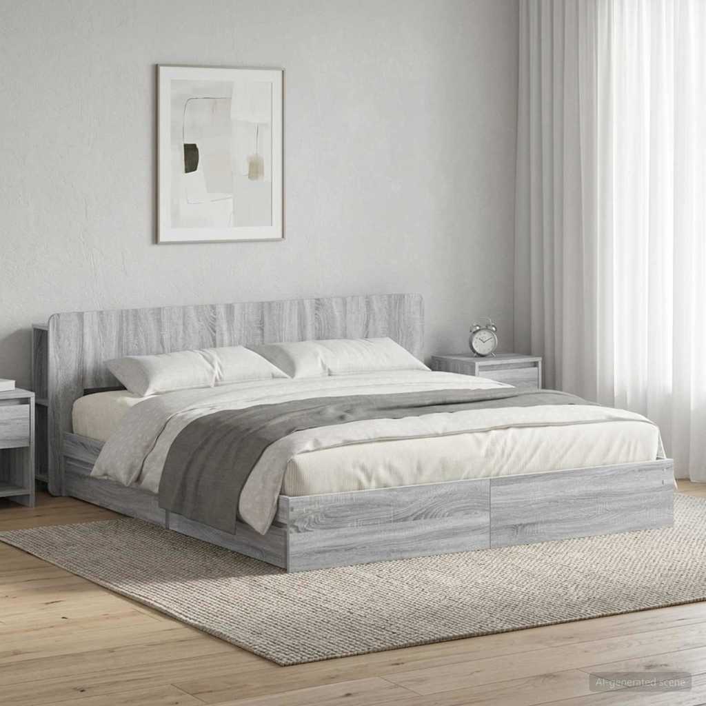 Telaio del letto con storage Sonoma grigio 200 x 200 cm | homemem39