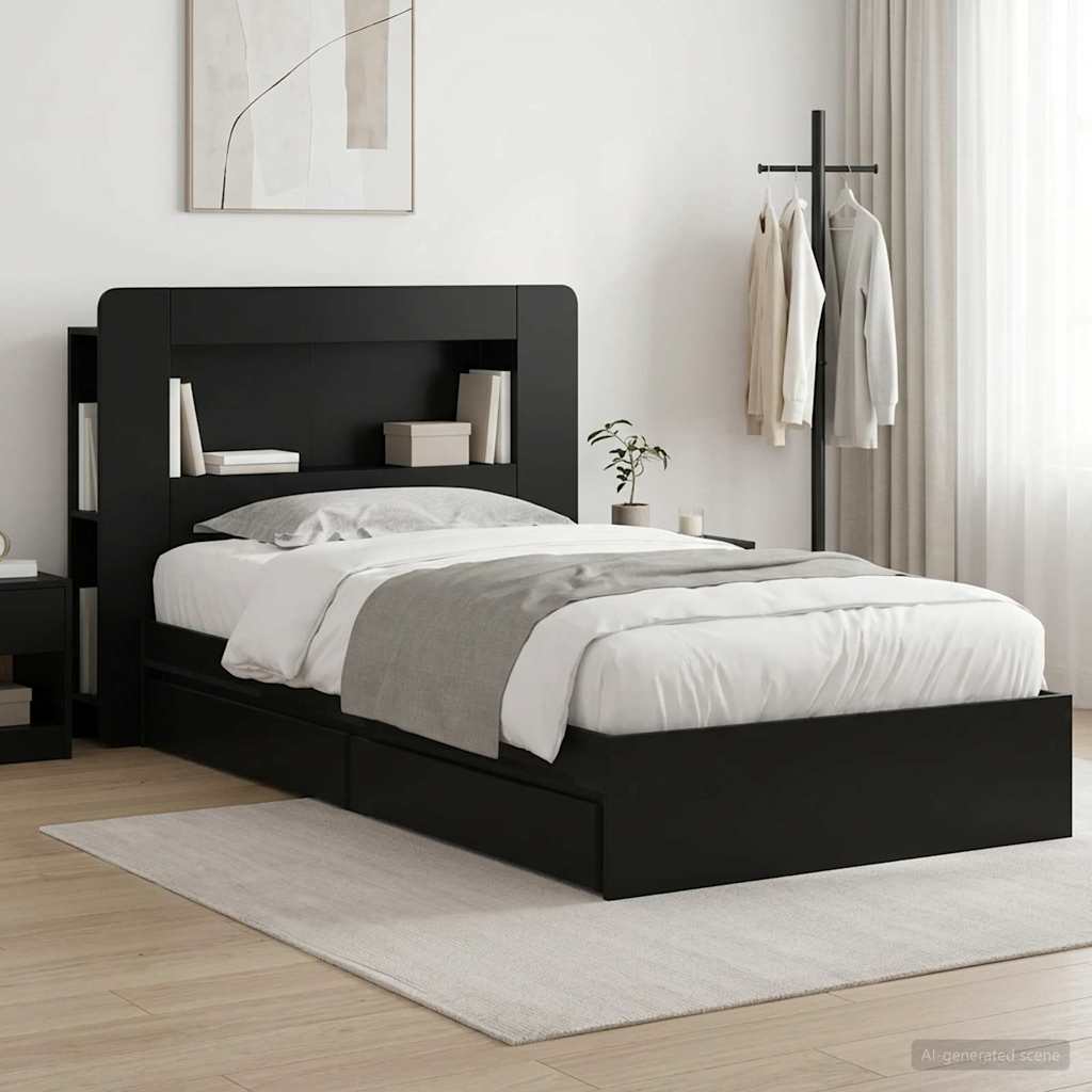 Telaio del letto con storage con cassetto Nero 90 x 190 cm | homemem39