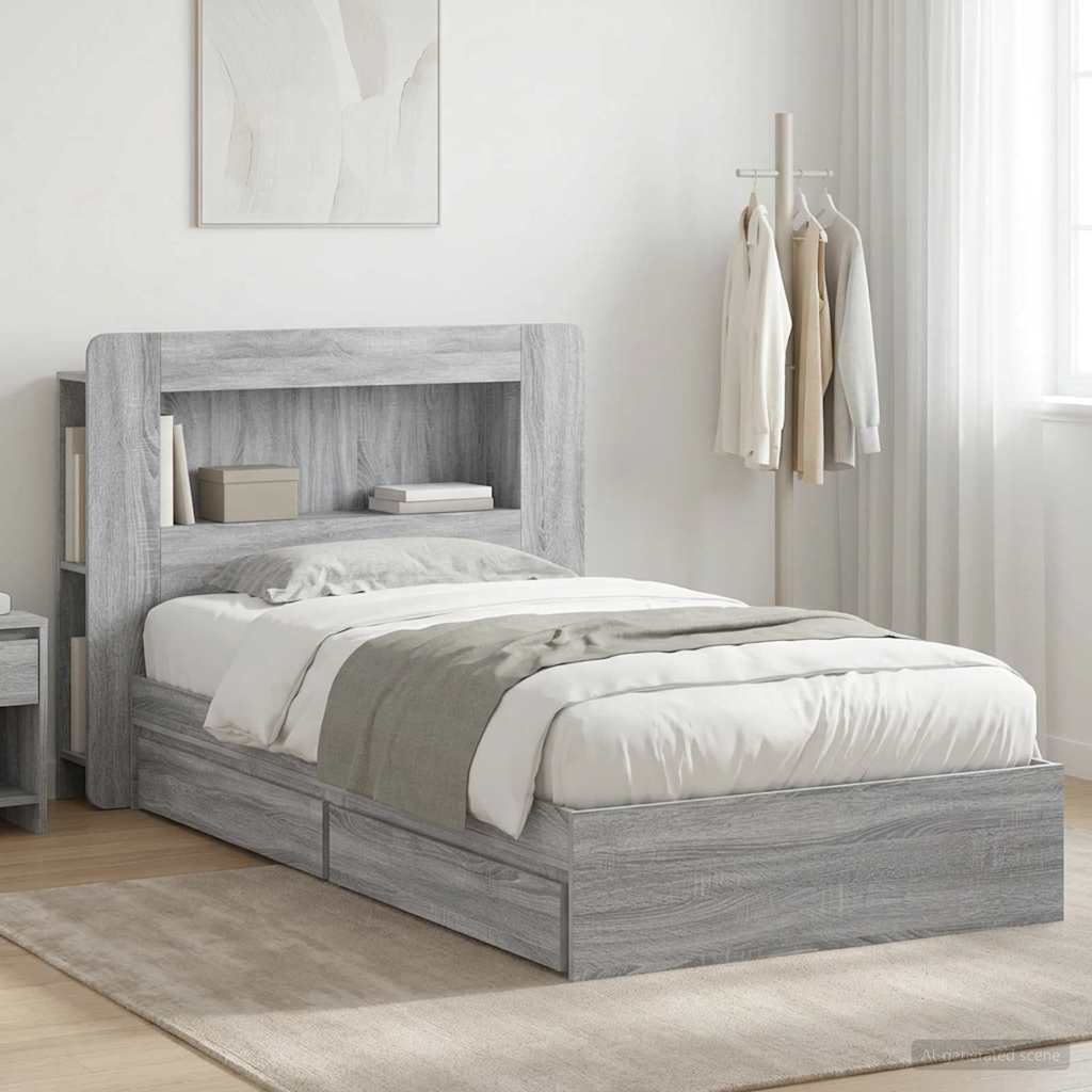 Telaio del letto con storage Sonoma grigio 90 x 190 cm | homemem39