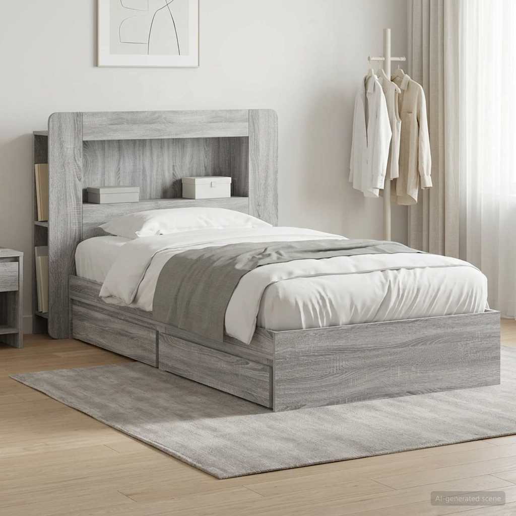 Telaio del letto con storage Sonoma grigio 90 x 200 cm | homemem39