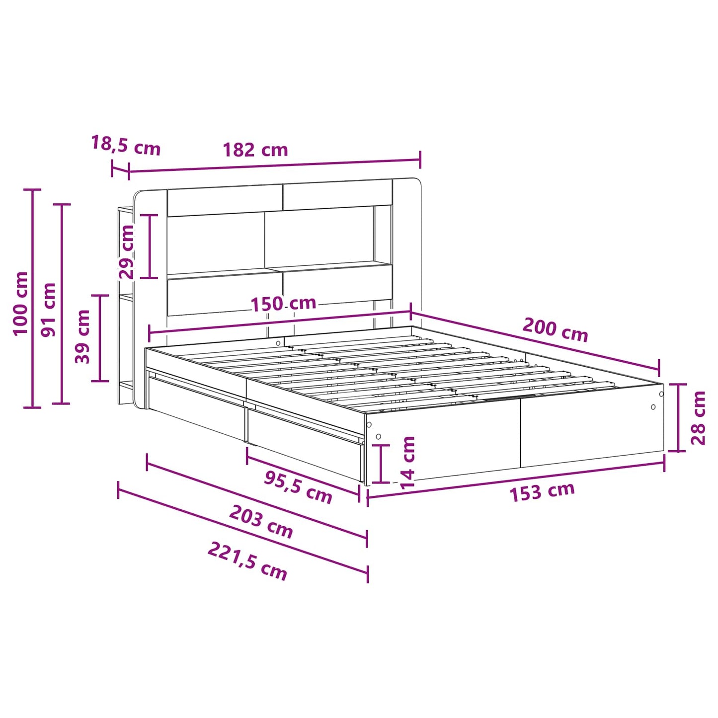 Telaio del letto con storage Grigio Cemento 150 x 200 cm | homemem39