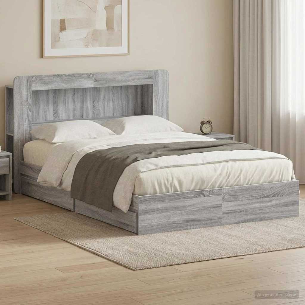 Telaio del letto con storage Sonoma grigio 150 x 200 cm | homemem39