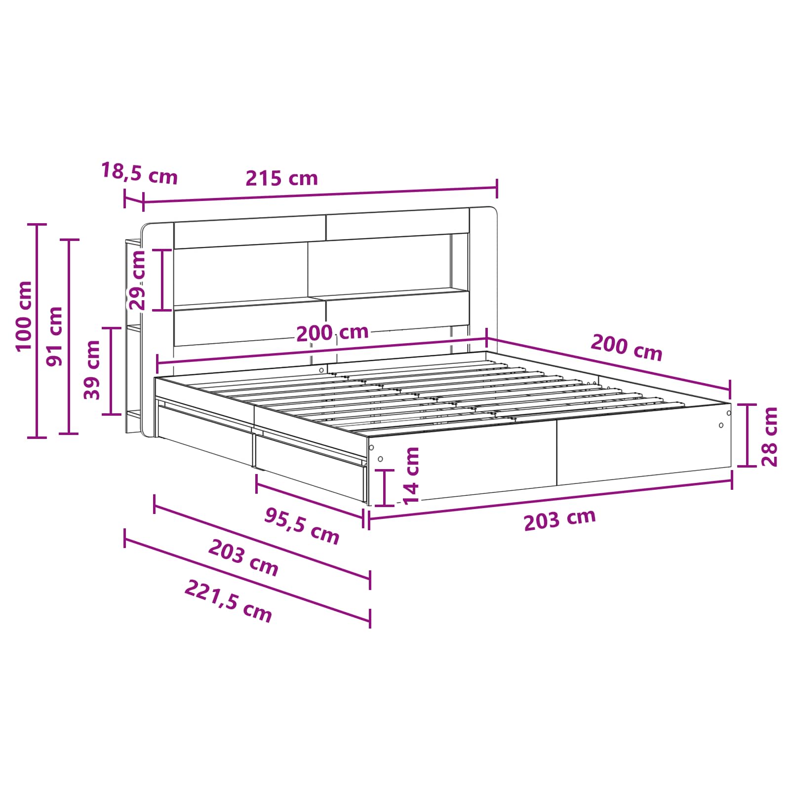 Telaio del letto con storage Grigio Cemento 200 x 200 cm | homemem39