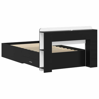 Telaio del letto con storage con testiera Nero 75 x 190 cm | homemem39