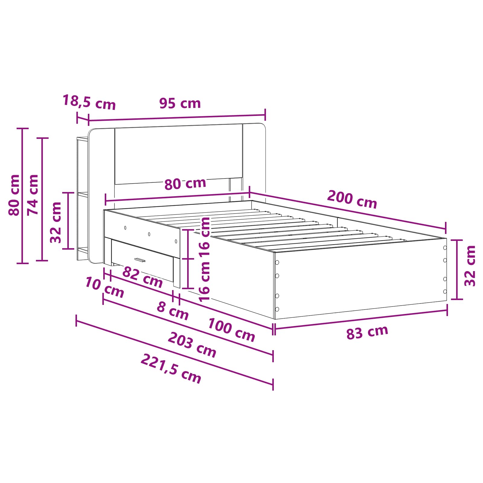 Telaio del letto con storage Legno antico 80 x 200 cm | homemem39