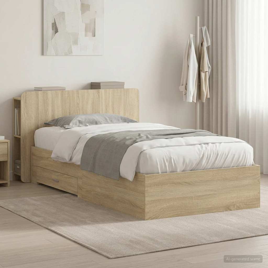 Telaio del letto con storage Rovere Sonoma 90 x 190 cm | homemem39