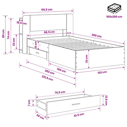 Telaio del letto con storage Rovere Fumo 100 x 200 cm | homemem39