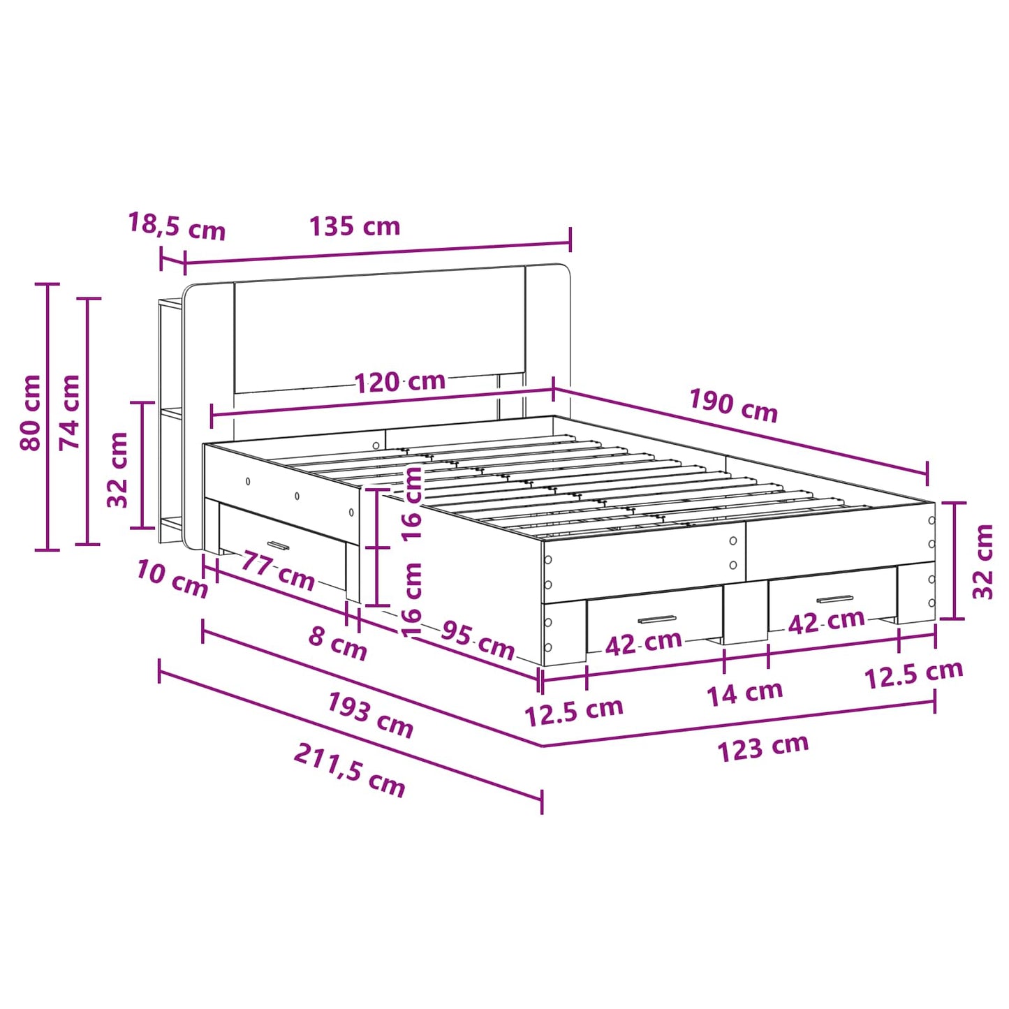 Telaio del letto con storage Sonoma grigio 120 x 190 cm | homemem39