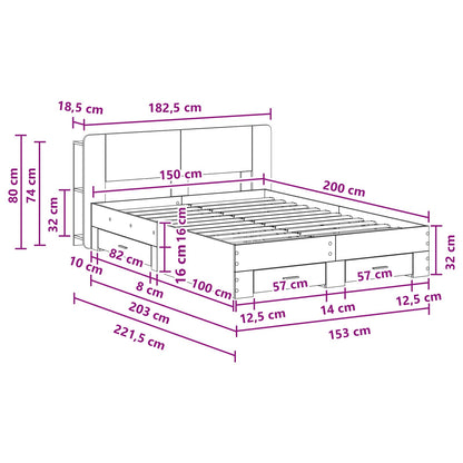 Telaio del letto con storage Grigio Cemento 150 x 200 cm | homemem39