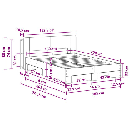Telaio del letto con storage Sonoma grigio 160 x 200 cm | homemem39
