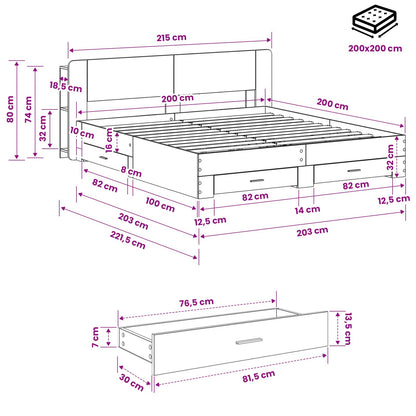 Telaio del letto con storage Sonoma grigio 200 x 200 cm | homemem39