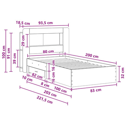 Telaio del letto con storage Grigio Cemento 80 x 200 cm | homemem39