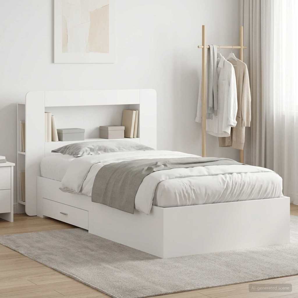 Telaio del letto con storage con testiera Bianco 80 x 200 cm | homemem39