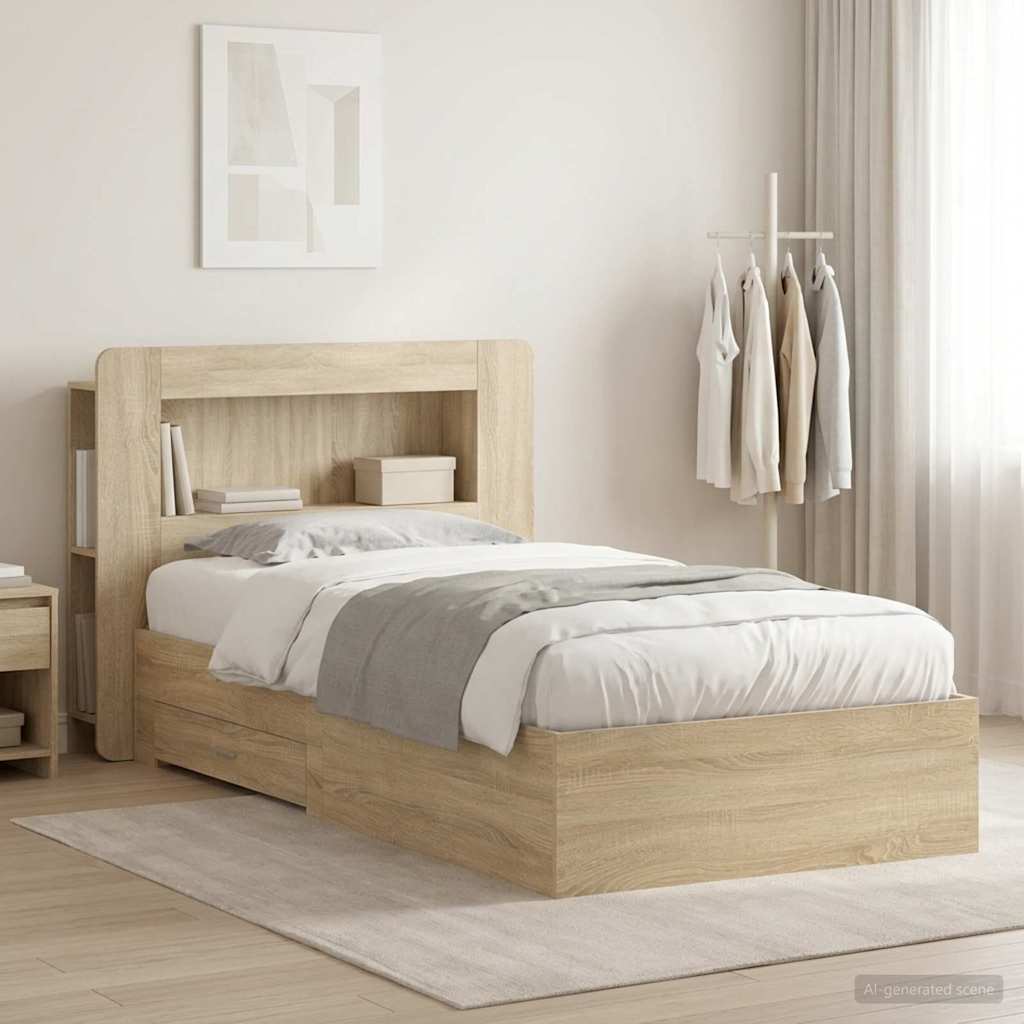 Telaio del letto con storage Rovere Sonoma 90 x 190 cm | homemem39