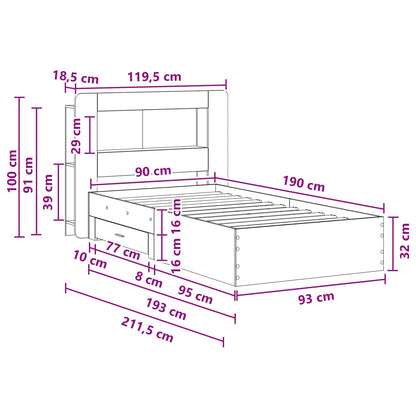 Telaio del letto con storage Rovere Sonoma 90 x 190 cm | homemem39